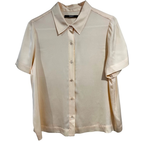Quince Tops - Quince Silk Button Front Blouse | Peach Champagne | Size M | Neutral Workwear